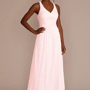 David’s Bridal mesh long bridesmaid dress with crisscross back